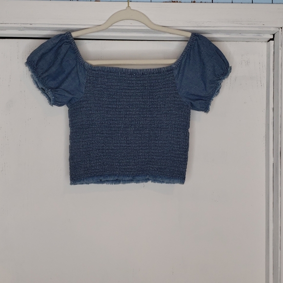 Forever 21 Blue Jean Cropped Smocked Top - Picture 3 of 4